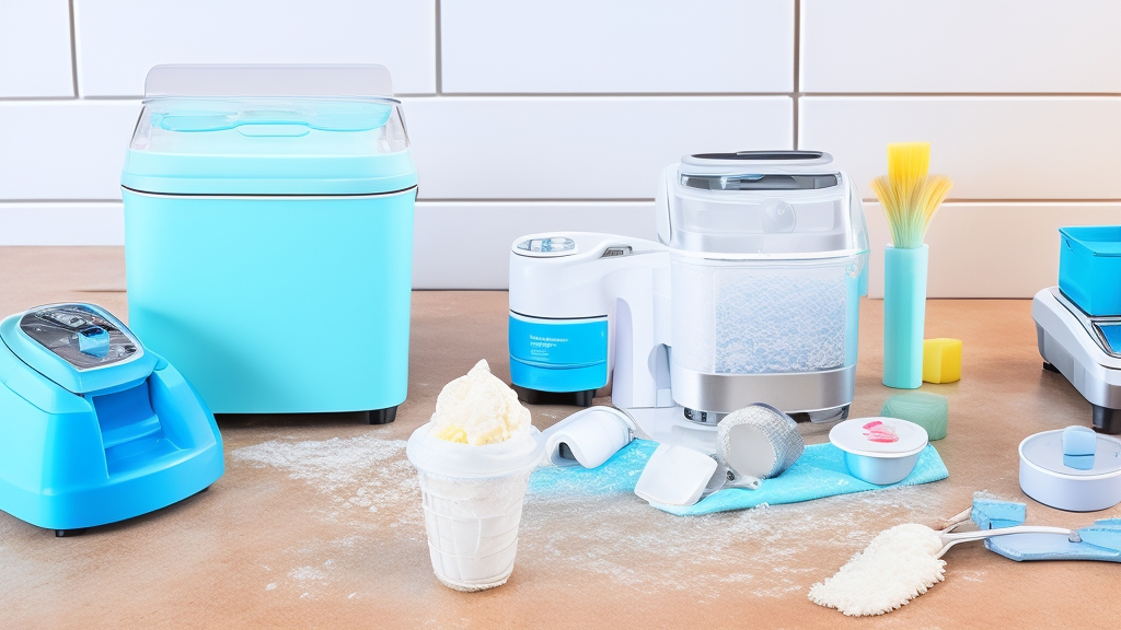 Fagylaltgép karbantartás jelenet helyes tisztítási technikával szétszedett alkatrészek szappanos víz tisztítókefék